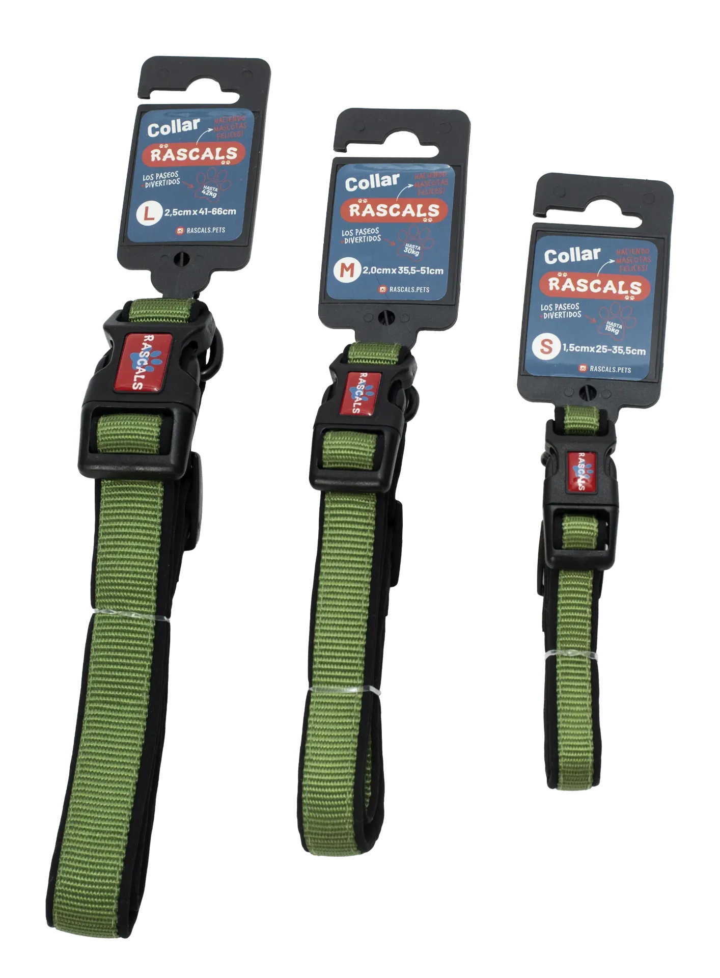 RASCALS - COLLAR PERRO PREMIUM (M) - VERDE MILITAR