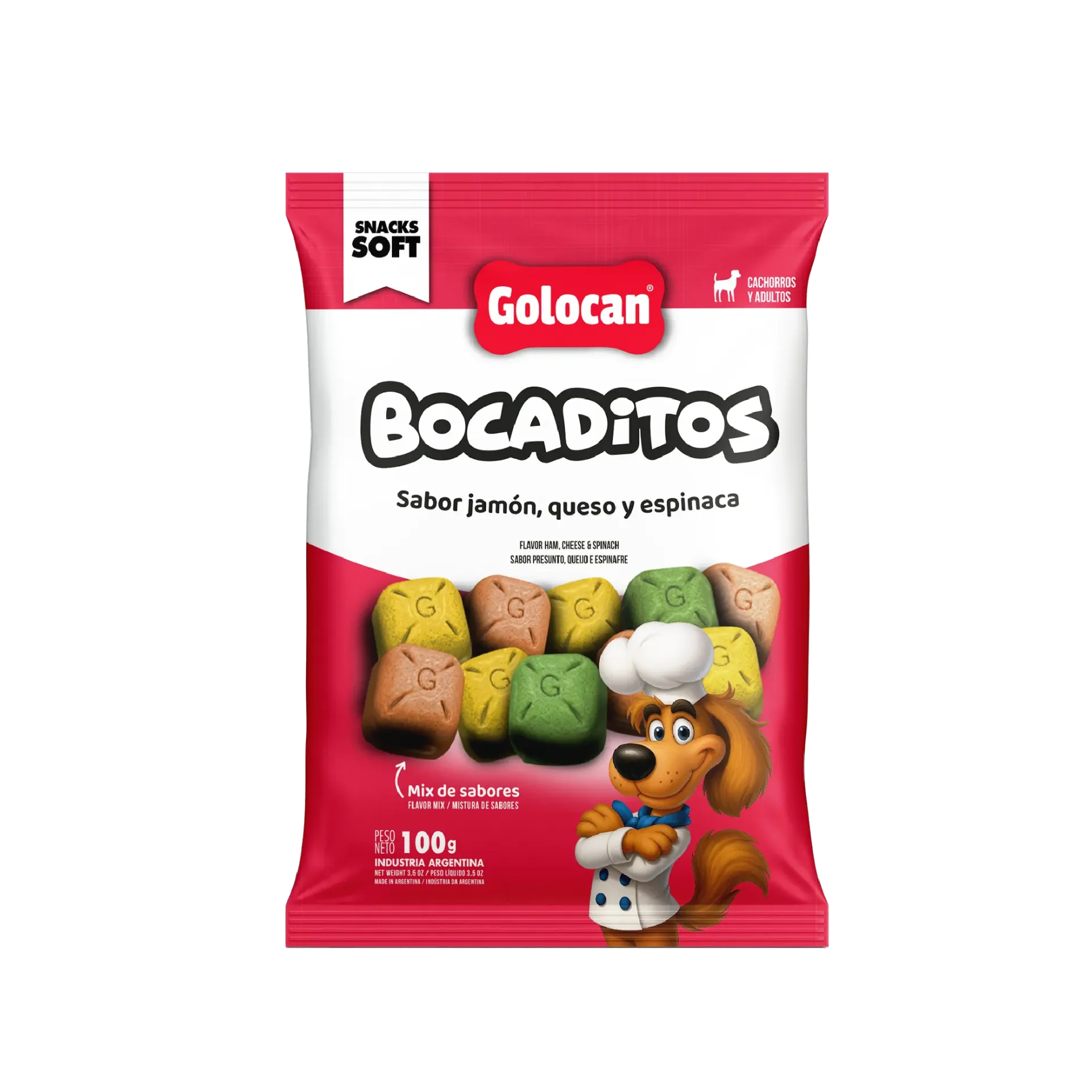 GOLOCAN - Bocaditos Semihúmedos Jamón, Queso y Espinaca 100 gr