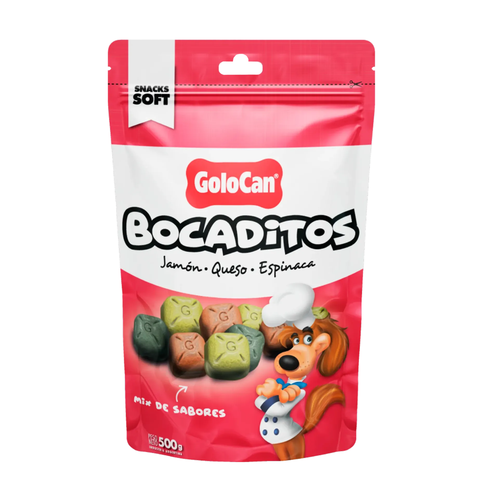 GOLOCAN - Doypack Bocaditos Semihúmedos Jamón, Queso y Espinaca 500gr
