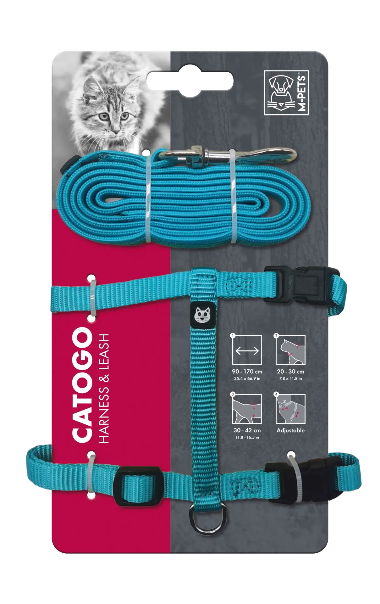 M-PETS - ARNESS & LEASH CAT GO AZUL
