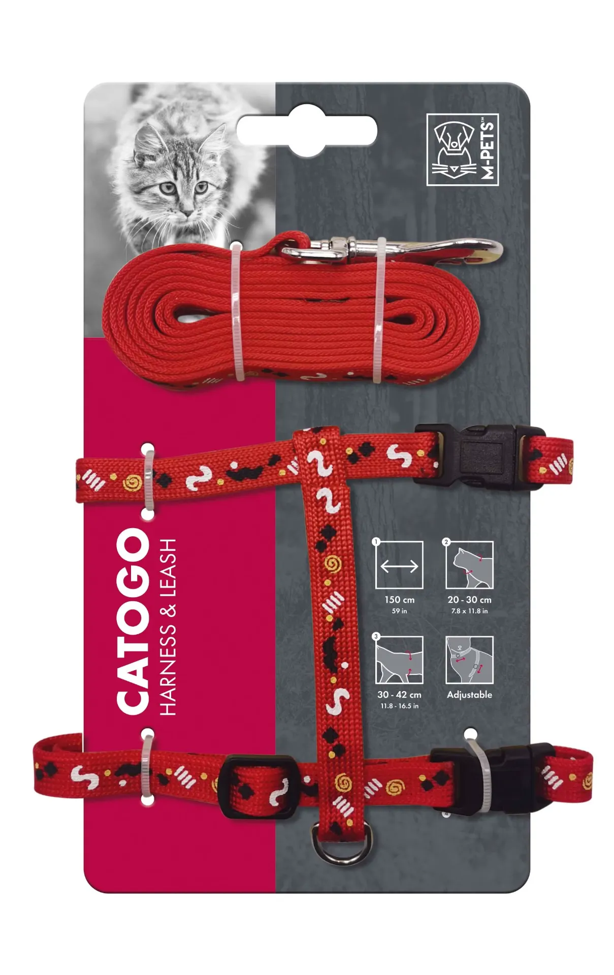 M-PETS - ARNESS & LEASH CATOGO ROJO