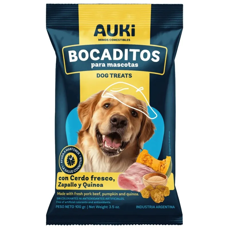 AUKI - BOCADITOS CERDO, ZAPALLO Y QUINOA X 100 GR