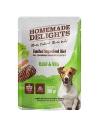 HOMEMADE DELIGHTS - BEEF & VEG ADULTO POUCH 100GR