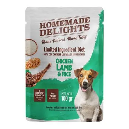HOMEMADE DELIGHTS - CHICKEN, LAMB & RICE ADULTO DOG POUCH 100GR